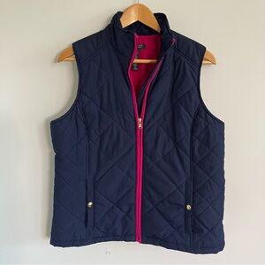 Lauren Ralph Lauren Navy Quilted Vest with Fuschia pink lining/accent